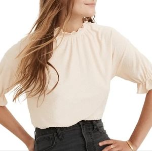 Madewell Clipdot Ruffle Swiss Dot Short Sleeve Blouse